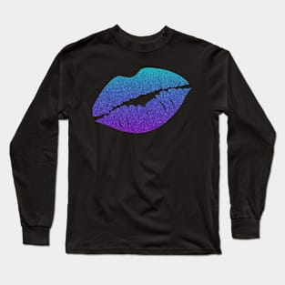 Purple Blue Ombre Faux Glitter Lips Long Sleeve T-Shirt